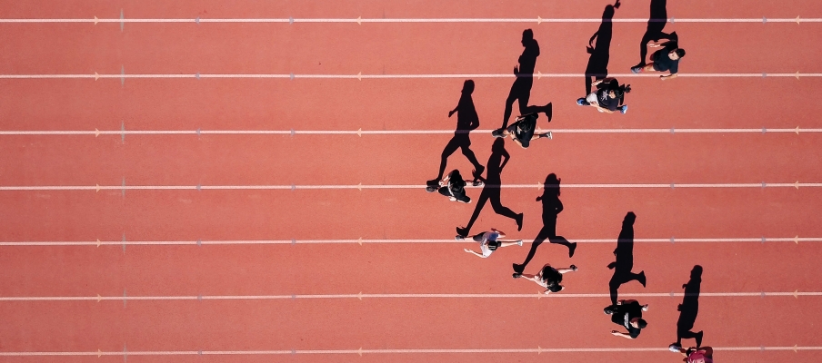 Runners on a running track